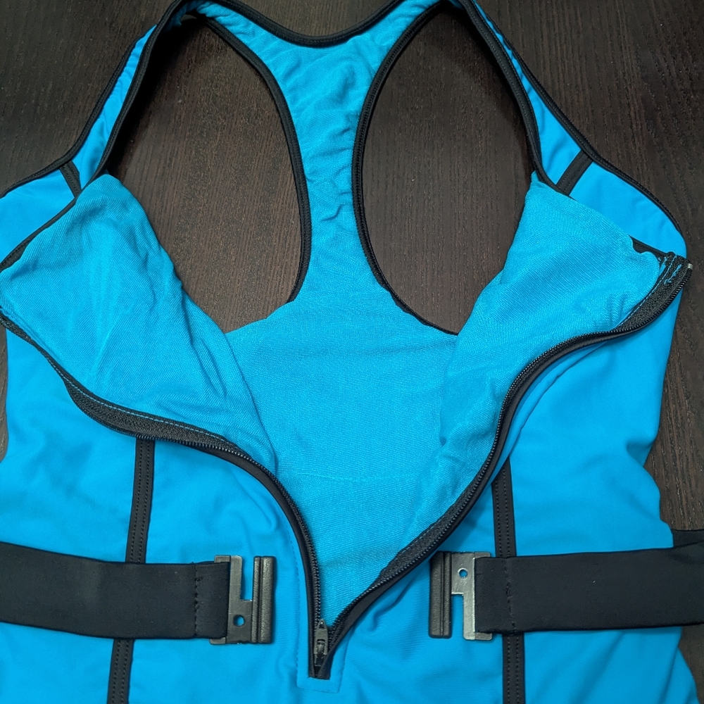 Vintage Speedo One Piece Swimsuit Aerobics 80s Neon Blue Belt Sz 14 - Picture 4 of 8